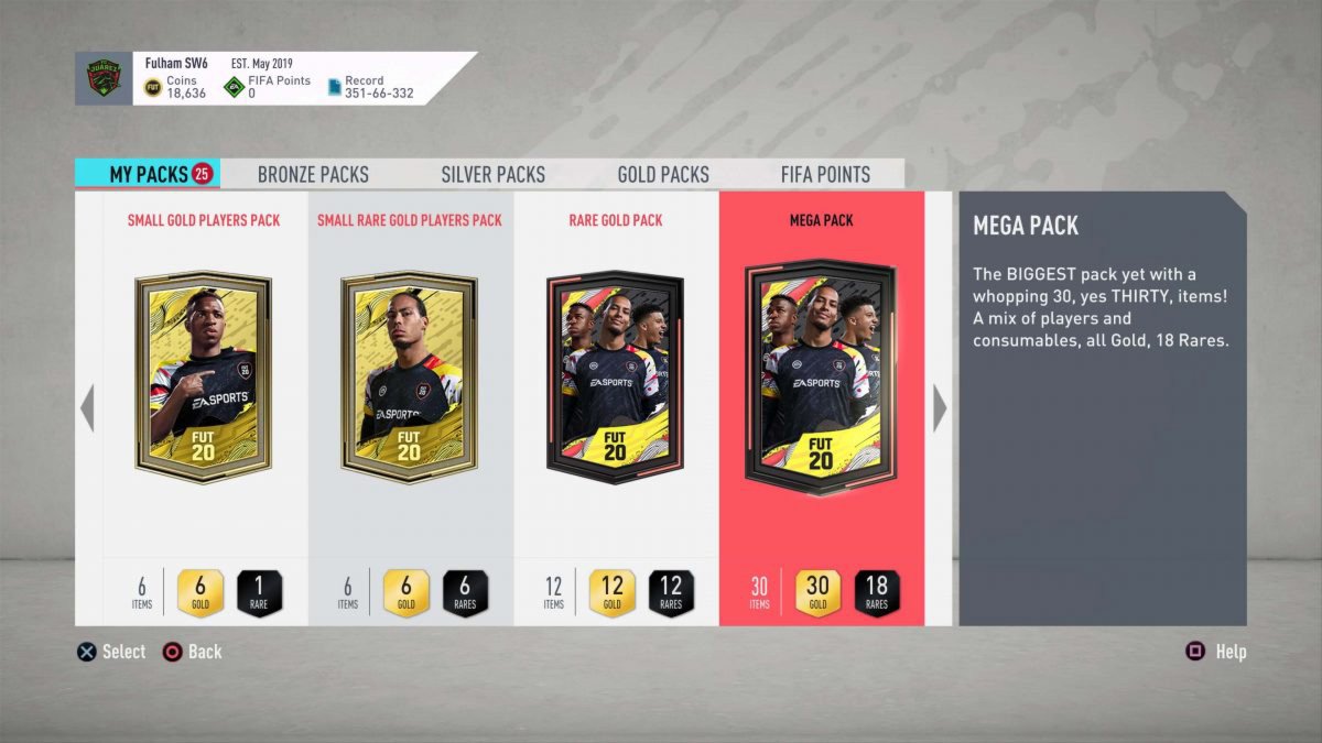 Example of FUT Player Pack Gold Players Rare Mega Pack FIFA21