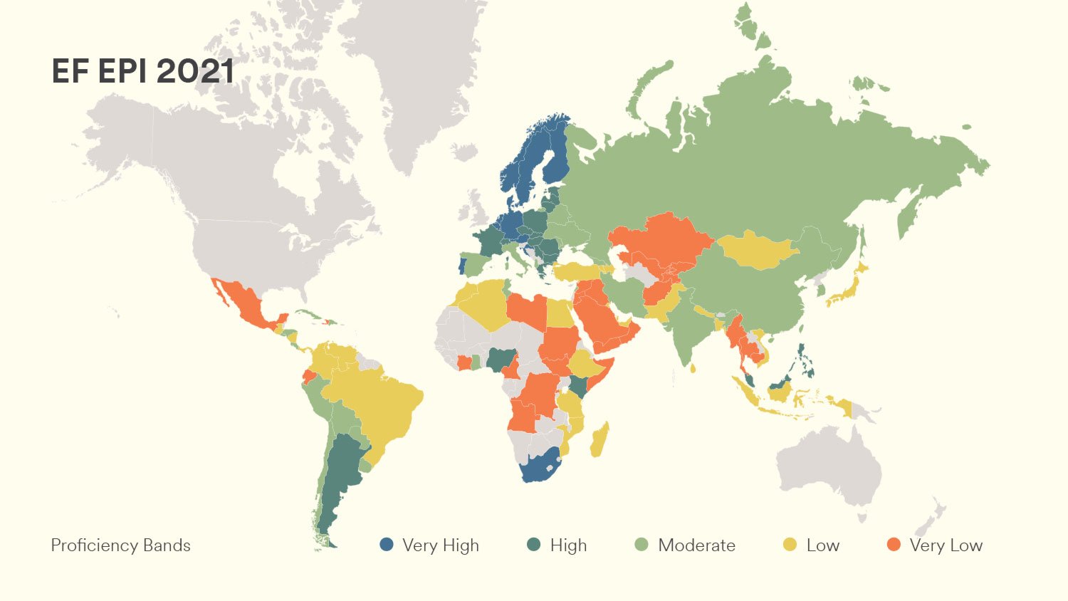 Map of English Proficiency around the World - EF EPI 2021