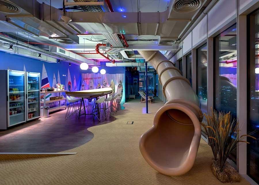 google office with slide looks like amusement park for adults • Work Doesn't Have To Be Fun • Find My Purpose